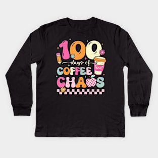 100 Days Of School Coffee Lover 100Th Day Of School Teacher Kids Long Sleeve T-Shirt